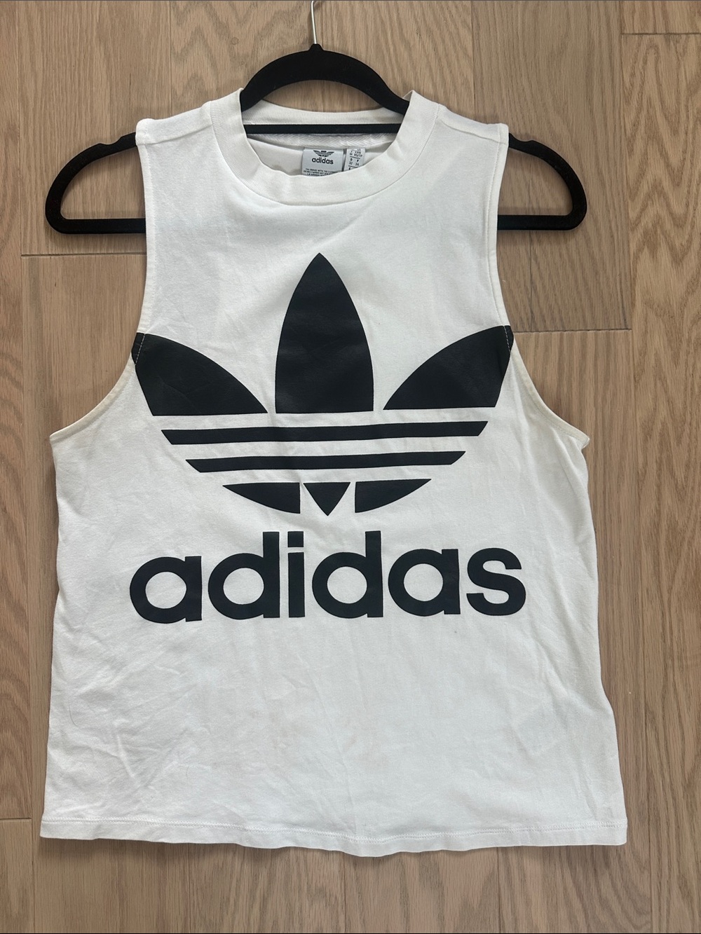 adidas White Tee with Black Trefoil Neck Label